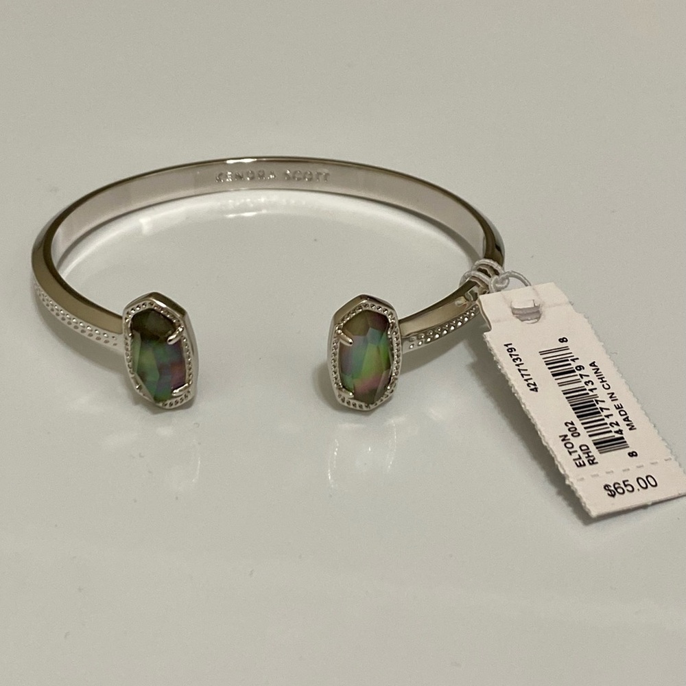 New Kendra Scott Elton Pinch Cuff Bracelet Black Mother Of Pearl Silver